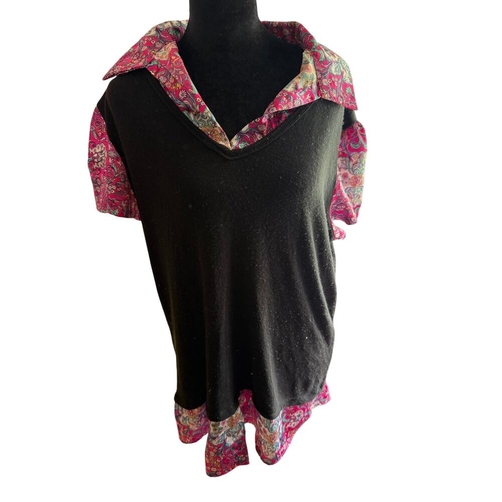 Mascara Faux Layered Top Plus Size 1X Vintage Y2K 2007 Paisley Boho Short Sleeve